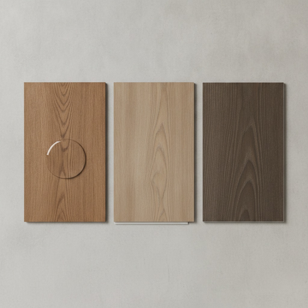 Side-by-side comparison of three rental flooring options: waterproof Luxury Vinyl Plank, high-durability laminate, and wood-look porcelain tile.