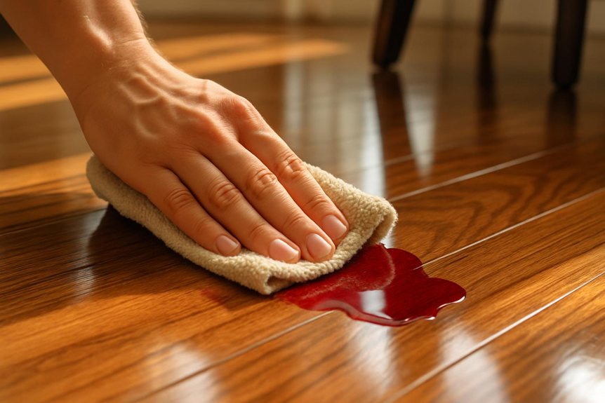 promptly blot spills carefully