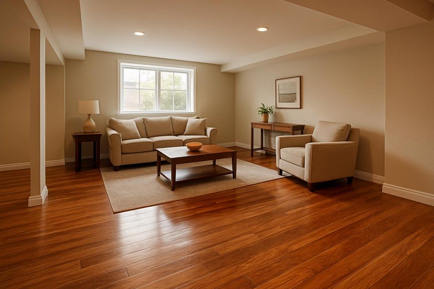 stylish basement hardwood finish