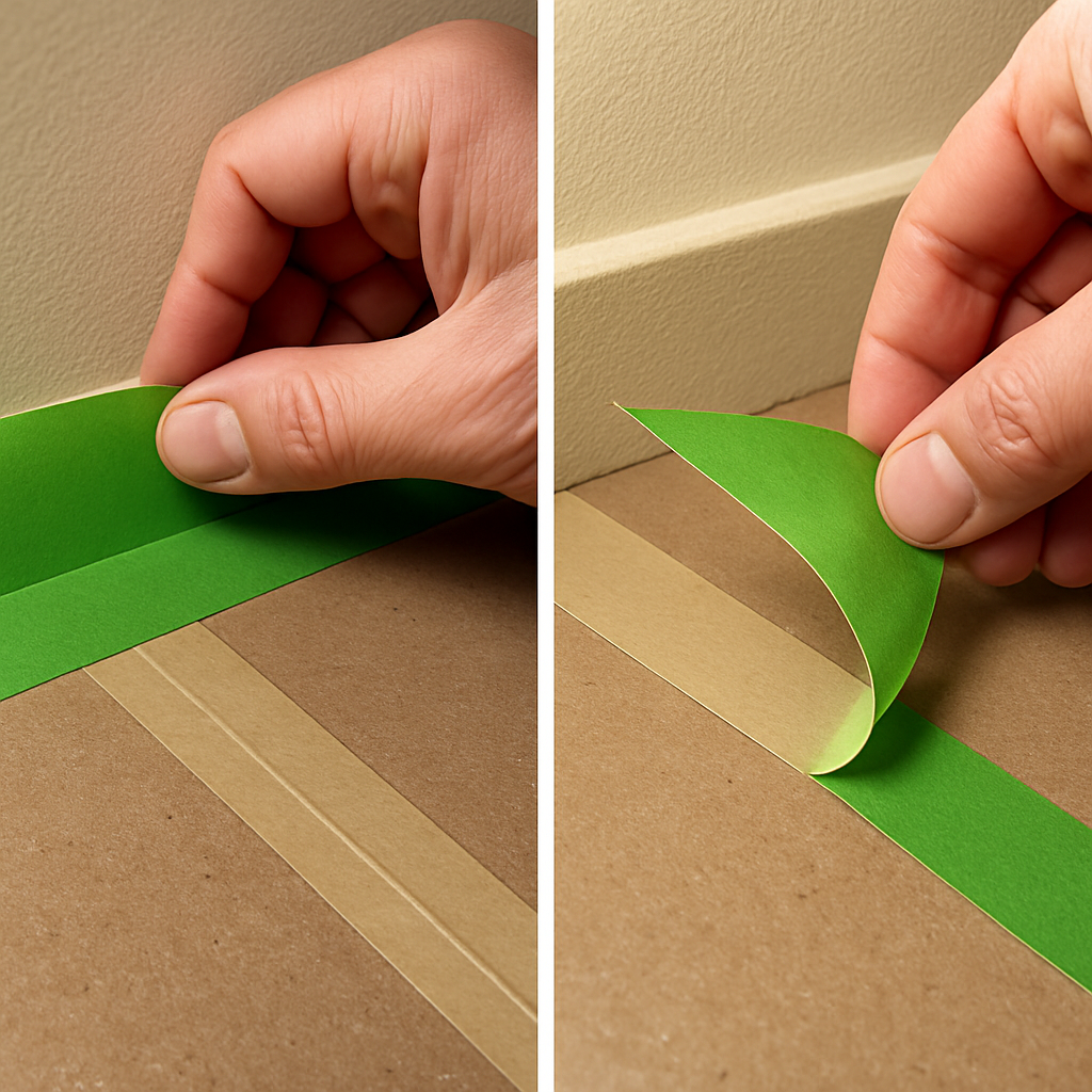 Applying low-adhesion perimeter tape on protection and seam tape only on overlaps; removing tape low and slow at a shallow angle.