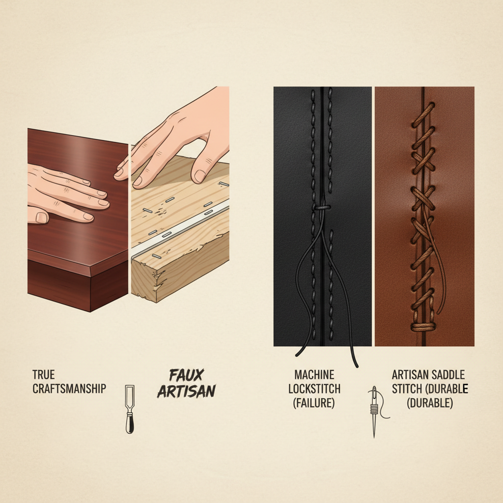 A split-panel close-up illustration demonstrating two key tests for true craftsmanship.