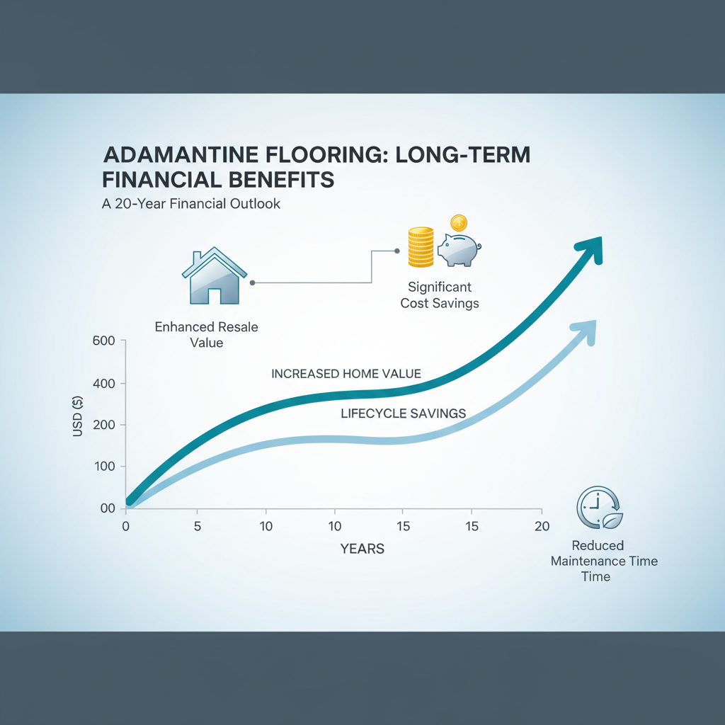 An infographic illustrating the long-term financial benefits of adamantine flooring with an upward-trending graph for increased home value and lifecycle savings.