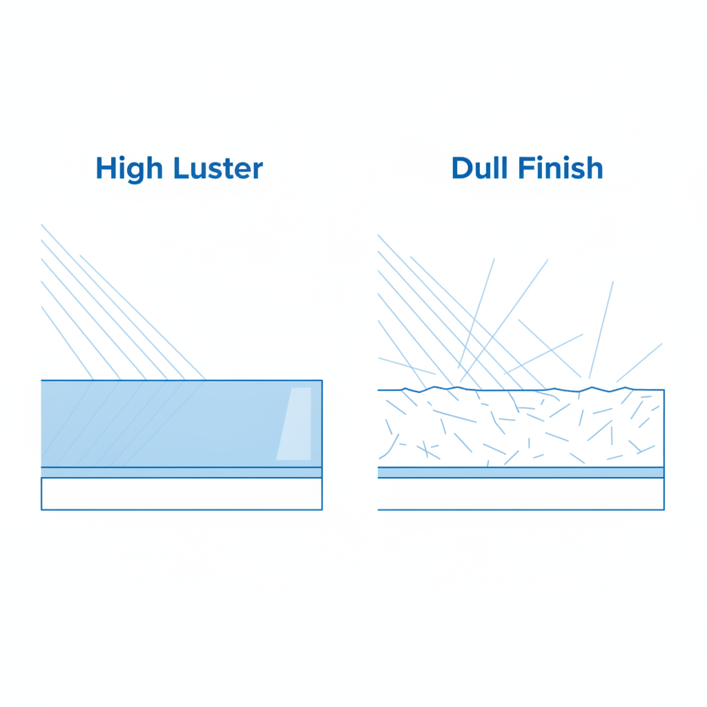 A diagram showing how micro-scratches on a floor surface scatter light, causing a dull finish, compared to a smooth surface reflecting light uniformly.